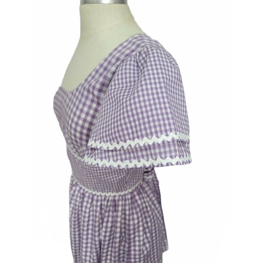 VTG 70s Purple Gingham Maxi‎ Dress Prairie Cottagecore Lace Trim Flutter Sleeve - Picture 11 of 16
